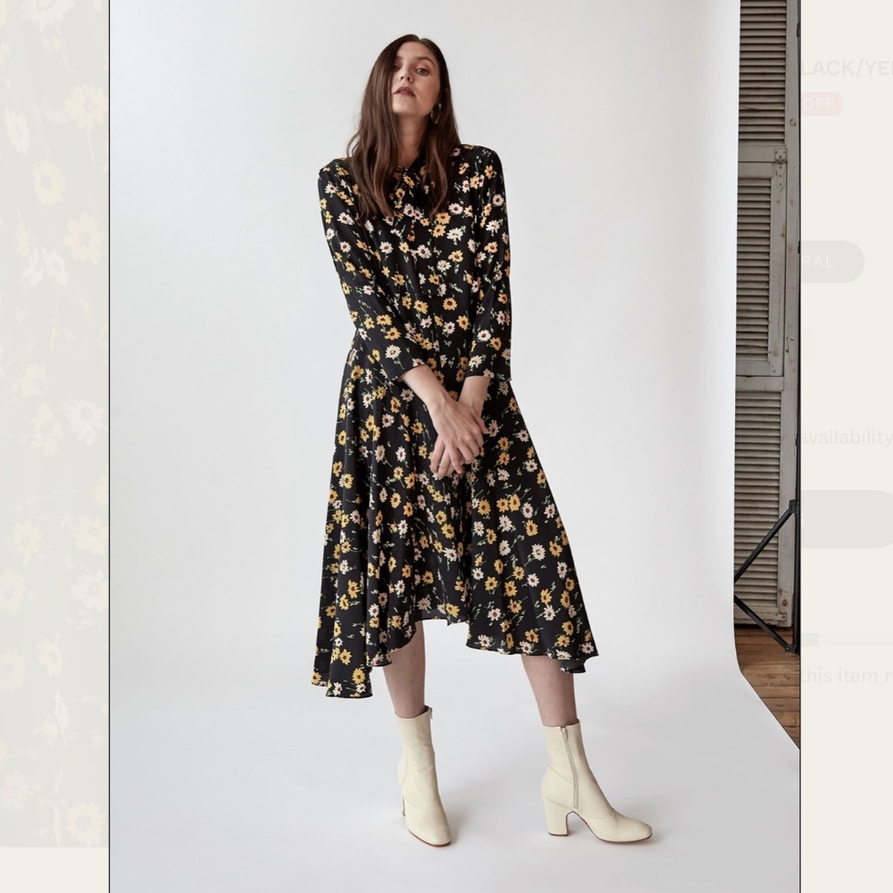 No. 6 Nessa Tie Dress Black/Yellow Floral size 3/L/10